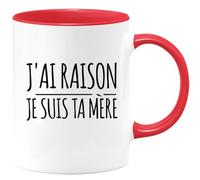 quotedazur Café-Croissant - Mug Personnalisé Humour J'Ai Raison Je Suis Ta Mère - Cadeau Noël Original Maman Tasse Fête Des Mères Drôle Anniversaire Future Annonce Naissance - Rouge/Céramique