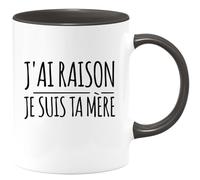 quotedazur Café-Croissant - Mug Personnalisé Humour J'Ai Raison Je Suis Ta Mère - Cadeau Noël Original Maman Tasse Fête Des Mères Drôle Anniversaire Future Annonce Naissance - Noir/Céramique
