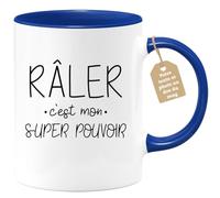 quotedazur Café-Croissant - Mug Personnalisé Humour Râler C'Est Mon Super Pouvoir - Cadeau Noël Original Drôle Tasse Femme Râleuse - Bleu/Céramique