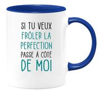 quotedazur Café-Croissant - Mug Personnalisé Humour Si Tu Veux Frôler La Perfection Passe A Côté De Moi - Cadeau Noël Original Tasse Humoristique Chef Homme Femme - Bleu/Céramique