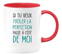 quotedazur Café-Croissant - Mug Personnalisé Humour Si Tu Veux Frôler La Perfection Passe A Côté De Moi - Cadeau Noël Original Tasse Humoristique Chef Homme Femme - Rouge/Céramique