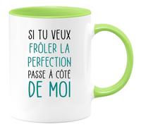 quotedazur Café-Croissant - Mug Personnalisé Humour Si Tu Veux Frôler La Perfection Passe A Côté De Moi - Cadeau Noël Original Tasse Humoristique Chef Homme Femme - Vert/Céramique