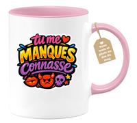 quotedazur Café-Croissant - Mug Personnalisé Humour - Tasse Drôle Tu Me Manques Connasse - Cadeau Fin Et Rigolo Femme - Rose/céramique