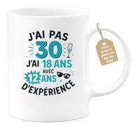 quotedazur Café-Croissant - Mug Personnalisé J'Ai Anniversaire 18 Ans 2007 Avec 12 D'Expérience, Pas 30 Cadeau De Tasse Pour Noël Homme - Blanc/Céramique