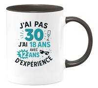 quotedazur Café-Croissant - Mug Personnalisé J'Ai Anniversaire 18 Ans 2007 Avec 12 D'Expérience, Pas 30 Cadeau De Tasse Pour Noël Homme - Noir/Céramique