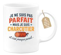 quotedazur Café-Croissant - Mug Personnalisé Je Ne Suis Pas Parfait, Charcutier, Et C'Est Presque Pareil Cadeau Pour Noël Tasse - Blanc/Céramique