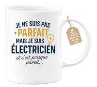 quotedazur Café-Croissant - Mug Personnalisé Je Ne Suis Pas Parfait, Mais Électricien, C'Est Presque Pareil Cadeau Tasse Électrique Pour Noël Homme Passionné Métier - Blanc/Céramique