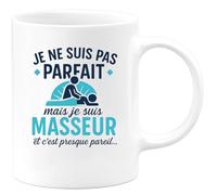 quotedazur Café-Croissant - Mug Personnalisé Je Ne Suis Pas Parfait, Mais Masseur, Presque Pareil Cadeau Tasse Massage Pour Noël Homme Passionné Du Bien-Être - Blanc/Céramique