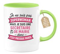 quotedazur Café-Croissant - Mug Personnalisé Je Ne Suis Pas Superwoman Mais Secrétaire De Mairie, C'Est Presque Pareil Cadeau Tasse Pour Noël Femme - Vert/Céramique