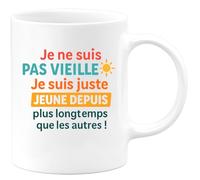 quotedazur Café-Croissant - Mug Personnalisé Je Ne Suis Pas Vieille, Juste Jeune Depuis Plus Longtemps Que Les Autres Cadeau Pour Noël Femme, Tasse Et - Blanc/Céramique