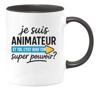 quotedazur Café-Croissant - Mug Personnalisé Je Suis Animateur, Et Toi Quel Est Ton Super Pouvoir Cadeau Tasse Pour Noël Pratique Au - Noir/Céramique