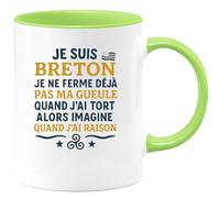 quotedazur Café-Croissant - Mug Personnalisé Je Suis Breton, Ne Me Tais Jamais, Surtout Quand J'Ai Raison Cadeau Noël Tasse - Vert/Céramique