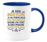 quotedazur Café-Croissant - Mug Personnalisé Je Suis Breton, Ne Me Tais Jamais, Surtout Quand J'Ai Raison Cadeau Noël Tasse - Bleu/Céramique