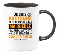 quotedazur Café-Croissant - Mug Personnalisé Je Suis Bretonne, Ne Me Tais Jamais, Imaginez Quand J'Ai Raison Cadeau Noël Avec Tasse - Noir/Céramique