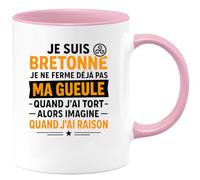 quotedazur Café-Croissant - Mug Personnalisé Je Suis Bretonne, Ne Me Tais Jamais, Imaginez Quand J'Ai Raison Cadeau Noël Avec Tasse - Rose/Céramique