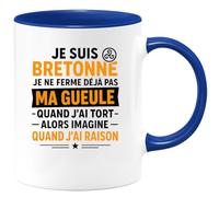 quotedazur Café-Croissant - Mug Personnalisé Je Suis Bretonne, Ne Me Tais Jamais, Imaginez Quand J'Ai Raison Cadeau Noël Avec Tasse - Bleu/Céramique