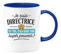 quotedazur Café-Croissant - Mug Personnalisé Je Suis Directrice, Et Toi Quel Est Ton Super Pouvoir Tasse Cadeau Femme Pour Noël Motif - Bleu/Céramique