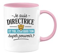 quotedazur Café-Croissant - Mug Personnalisé Je Suis Directrice, Et Toi Quel Est Ton Super Pouvoir Tasse Cadeau Femme Pour Noël Motif - Rose/Céramique