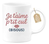 quotedazur Café-Croissant - Mug Personnalisé Je T'Aime P'Tit Cul Bisous S Message Doux Et Affectueux Cadeau Tasse Romantique Pour Noël Femmes Amoureuses - Blanc/Céramique