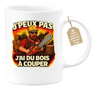 quotedazur Café-Croissant - Mug Personnalisé J'Peux Pas, Bois À Couper, Tasse Cadeau Bûcheron Passionné Pour Noël De Bûcheronnage Et Plein Air - Blanc/Céramique