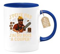 quotedazur Café-Croissant - Mug Personnalisé J'Peux Pas, Bois À Couper, Tasse Cadeau Bûcheron Passionné Pour Noël De Bûcheronnage Et Plein Air - Bleu/Céramique