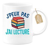 quotedazur Café-Croissant - Mug Personnalisé J'Peux Pas, J'Ai Lecture Tasse Cadeau Pour Noël Passionnées Avec Amoureuse De La - Blanc/Céramique