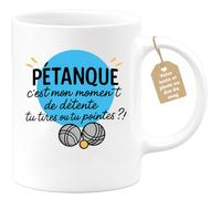quotedazur Café-Croissant - Mug Personnalisé La Pétanque, Mon Moment Détente Tu Tires Ou Pointes Cadeau Parfait Pour Noël De Tasse Et - Blanc/Céramique