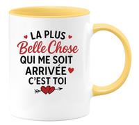 quotedazur Café-Croissant - Mug Personnalisé La Plus Belle Chose Qui M'Est Arrivée, C'Est Toi Cadeau Pour Noël Femme, Tasse Amour Véritable - Jaune/Céramique