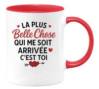 quotedazur Café-Croissant - Mug Personnalisé La Plus Belle Chose Qui M'Est Arrivée, C'Est Toi Cadeau Pour Noël Femme, Tasse Amour Véritable - Rouge/Céramique