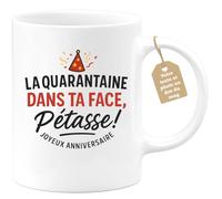 quotedazur Café-Croissant - Mug Personnalisé La Quarantaine Dans Ta Face, Piquant Pour Femme 40 Ans 1985 Cadeau Noël, Tasse Anniversaire Fun - Blanc/Céramique