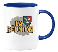 quotedazur Café-Croissant - Mug Personnalisé La Réunion Cadeau Souvenir Pour Noël Les Amoureux De L’Île Tasse Exotique - Bleu/Céramique