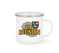 quotedazur Café-Croissant - Mug Personnalisé La Réunion Cadeau Souvenir Pour Noël Les Amoureux De L’Île Tasse Exotique - Blanc/Émaillé
