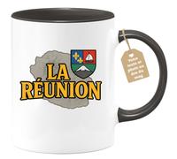 quotedazur Café-Croissant - Mug Personnalisé La Réunion Cadeau Souvenir Pour Noël Les Amoureux De L’Île Tasse Exotique - Noir/Céramique