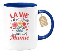 quotedazur Café-Croissant - Mug Personnalisé La Vie Est Plus Belle Avec Toi, Mamie Cadeau Tasse Pour Noël Déclarer Amour Et Tendresse - Bleu/Céramique