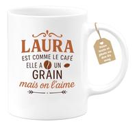 quotedazur Café-Croissant - Mug Personnalisé Laura Est Comme Le Café Un Grain Qu'On Adore Tous Cadeau Parfait Avec Tasse Pour Noël Les Moments Caféinés - Blanc/Céramique
