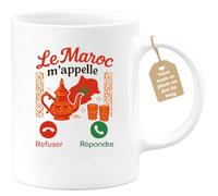 quotedazur Café-Croissant - Mug Personnalisé Le Maroc M'Appelle, Refusant Tout Autre Appel Cadeau Tasse Pour Noël Homme Amoureux Du Voyage - Blanc/Céramique