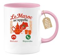 quotedazur Café-Croissant - Mug Personnalisé Le Maroc M'Appelle, Refusant Tout Autre Appel Cadeau Tasse Pour Noël Homme Amoureux Du Voyage - Rose/Céramique