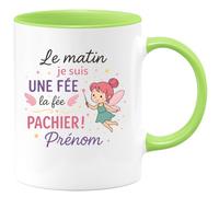 quotedazur Café-Croissant - Mug Personnalisé Le Matin, Je Suis Une Fée Magique Cadeau, Tasse Pour Noël Femme, Festive Et - Vert/Céramique