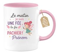 quotedazur Café-Croissant - Mug Personnalisé Le Matin, Je Suis Une Fée Magique Cadeau, Tasse Pour Noël Femme, Festive Et - Rose/Céramique
