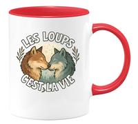 quotedazur Café-Croissant - Mug Personnalisé Les Loups, Un Cadeau De Vie Et Nature À Partager Avec Tasse Loup Pour Noël Amoureux Passionnés - Rouge/Céramique