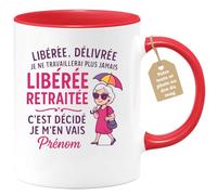 quotedazur Café-Croissant - Mug Personnalisé Libérée, Délivrée, Retraitée Cadeau Tasse Pour Noël Femme Heureuse Retraite Et - Rouge/Céramique
