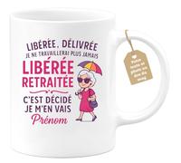 quotedazur Café-Croissant - Mug Personnalisé Libérée, Délivrée, Retraitée Cadeau Tasse Pour Noël Femme Heureuse Retraite Et - Blanc/Céramique