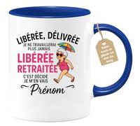 quotedazur Café-Croissant - Mug Personnalisé Libérée, Délivrée, Retraitée Je Ne Travaillerai Plus Jamais, C'Est Décidé Cadeau Tasse Retraite Pour Noël Femme Et - Bleu/Céramique