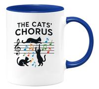 quotedazur Café-Croissant - Mug Personnalisé Logo Sans Texte Avec Notes De Musique Et Silhouette Trois Chats Cadeau Noël Tasse - Bleu/Céramique