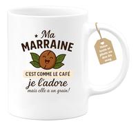 quotedazur Café-Croissant - Mug Personnalisé Ma Marraine C’Est Comme Le Café, Je L’Adore Mais Elle A Un Grain Cadeau Tasse Pour Noël Femme - Blanc/Céramique