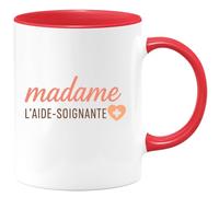 quotedazur Café-Croissant - Mug Personnalisé Madame Aide- Soignante Cadeau Femme Parfait Pour Soin Et Dévouement Tasse Noël Professionnelle Dévouée - Rouge/Céramique