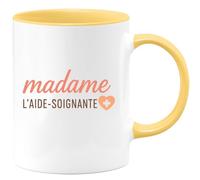 quotedazur Café-Croissant - Mug Personnalisé Madame Aide- Soignante Cadeau Femme Parfait Pour Soin Et Dévouement Tasse Noël Professionnelle Dévouée - Jaune/Céramique