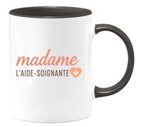 quotedazur Café-Croissant - Mug Personnalisé Madame Aide- Soignante Cadeau Femme Parfait Pour Soin Et Dévouement Tasse Noël Professionnelle Dévouée - Noir/Céramique