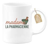quotedazur Café-Croissant - Mug Personnalisé Madame Pharmacienne Tasse Pour Professionnelle Cadeau Noël Pharmacie Femme - Blanc/Céramique