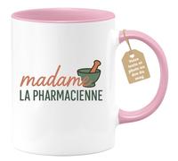 quotedazur Café-Croissant - Mug Personnalisé Madame Pharmacienne Tasse Pour Professionnelle Cadeau Noël Pharmacie Femme - Rose/Céramique